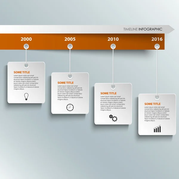 Zeitleisteninfografik mit hängenden weißen Etiketten Vorlage — Stockvektor