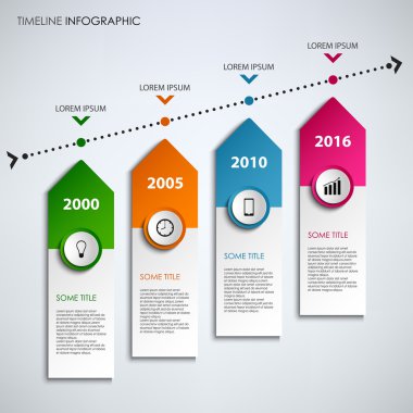 Time line info graphic with colored design arrows template clipart