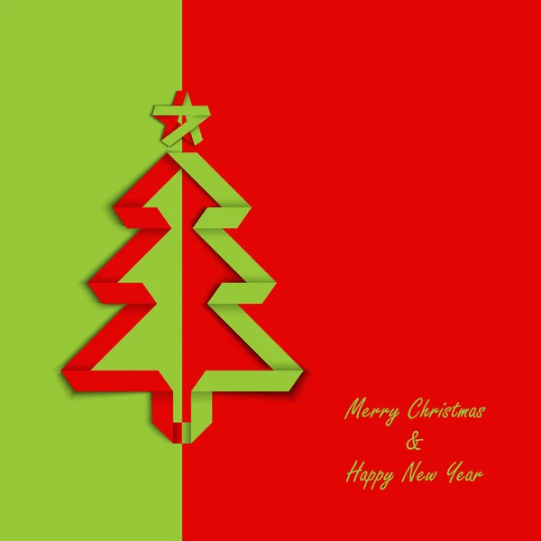 Cartão de Natal com modelo de árvore de papel vermelho verde dobrado — Vetor de Stock