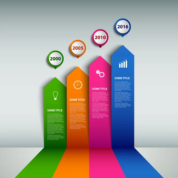 Gráfico de informações de linha do tempo com setas coloridas no modelo de parede — Vetor de Stock