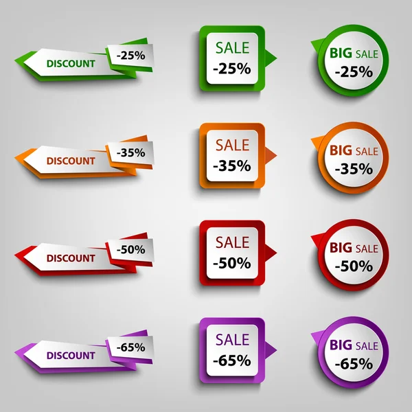 Puntatori di sconto colorati elemento di design — Vettoriale Stock