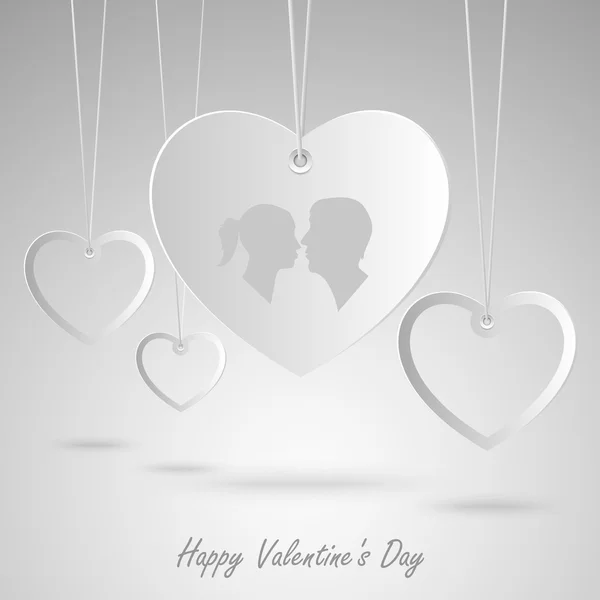 Tarjeta de San Valentín con corazones blancos plantilla colgante — Vector de stock