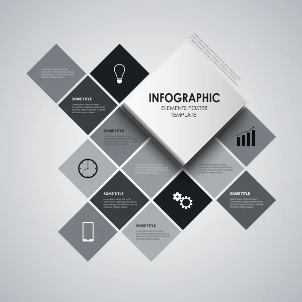 Info gráfico con plantilla de cuadrados en blanco y negro — Archivo Imágenes Vectoriales