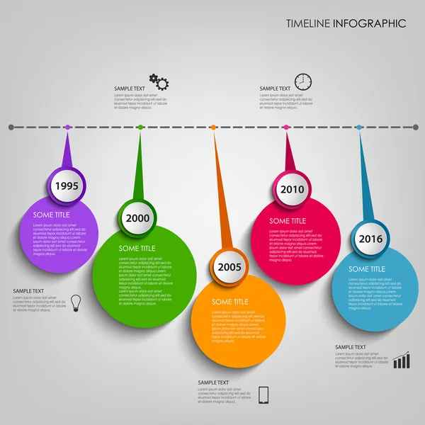 Информация о временной линии график с цветными круглыми индикаторами шаблон — стоковый вектор