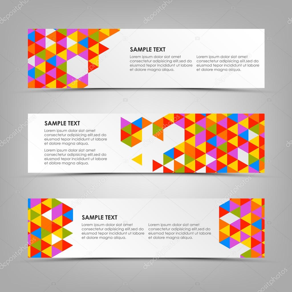 Abstract horizontal banners with colored triangles template