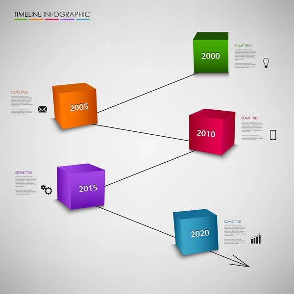 Línea de tiempo info gráfico con plantilla de cubos de colores — Archivo Imágenes Vectoriales