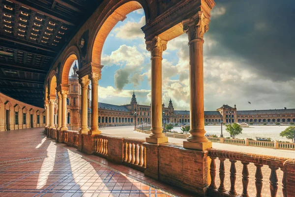 Vista Panorâmica Famosa Plaza Espana Praça Espanhola Sevilha Andaluzia Espanha — Fotografia de Stock