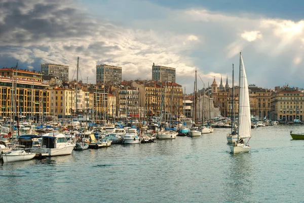 View Waterfront Marina Yachts Boats Moored Port Marseille France — Stock Photo, Image