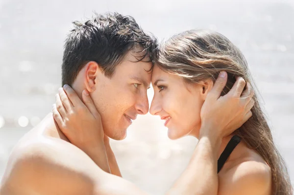 Close-up faces of couple in love — Stock Photo, Image