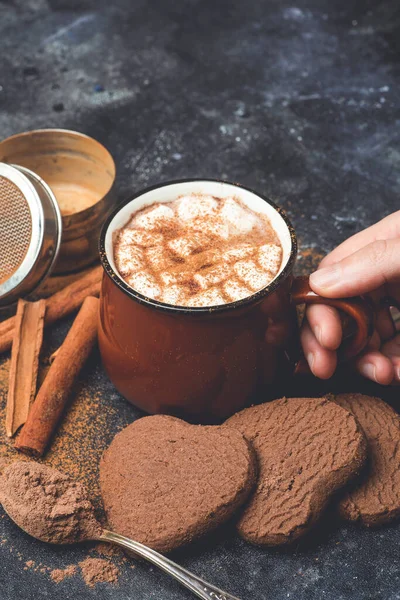 Chocolate Caliente Cacao Bebida Fondo Bebida Cacao Sobre Fondo Oscuro — Foto de Stock