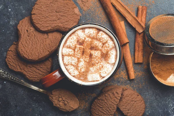 Chocolate Caliente Cacao Bebida Fondo Bebida Cacao Sobre Fondo Oscuro — Foto de Stock