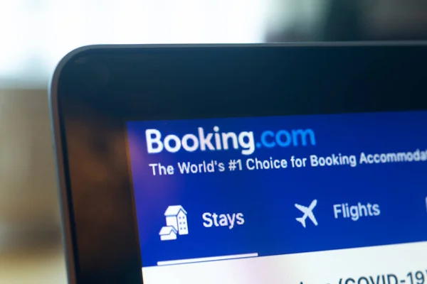 Booking Com Logo Computer Screen Home Page Internet Resource Booking — Stock Photo, Image