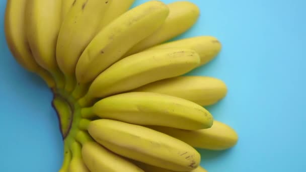 Branche de bananes tourne sur un fond coloré. Nourriture minimale vidéo d'art. Concept végétarien de vitamines d'été — Video