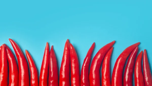 Renkli Mavi Arka Planda Kırmızı Biber Asya Meksika Mutfağı Baharatlarının — Stok fotoğraf