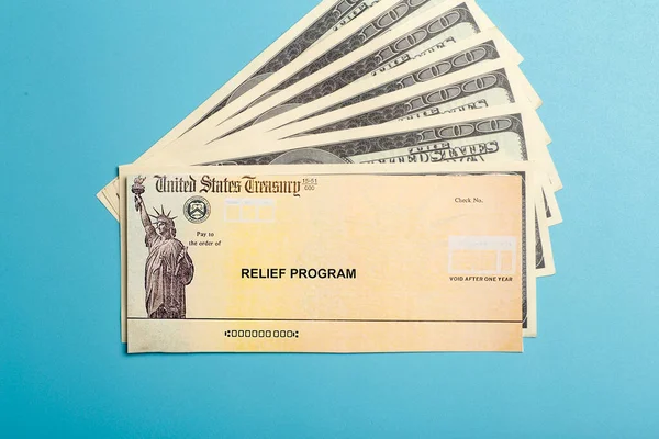 USA dollars background. American rescue plan, USA relief program, stimulus check and Act of 2021 concept. Money, business, profit and livelihood idea — Stock Photo, Image