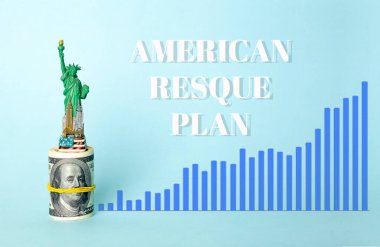 Amerikan doları geçmişi. Amerikan kurtarma planı, ABD yardım programı, uyaran kontrol ve 2021 yasası konsepti. Para, iş, kâr ve geçim kaynağı fikri