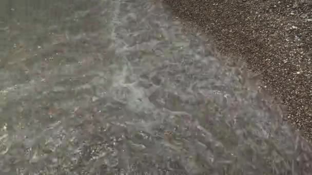 Stänk havsvatten på en stenstrand. Havsvattenvågor på sommaren — Stockvideo