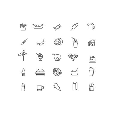 Restoran yemek çizgisi simgeleri ayarlandı, ana hatlar vektör koleksiyonu logosu illüstrasyon restoranı