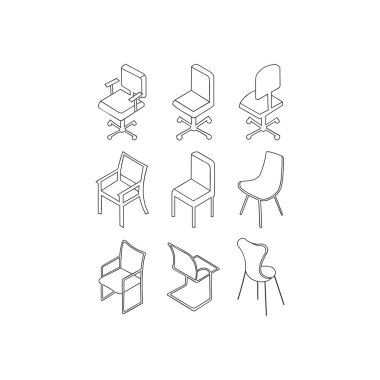   Web tasarımı için sandalye vektör simgelerinin ana hatları 
