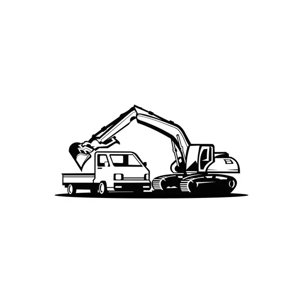 Silhouette Excavator Operator Middle — Stock Vector