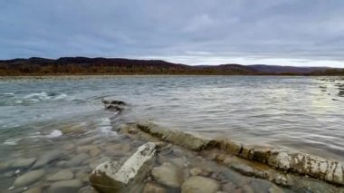 Vahşi Dağ Nehri, Berrak Nehir 'i kapatın. Taştan kayaların aktığı Gevezelik Deresi 'nin detaylı görüntüsü. Swift Sulama Suyu 'nda Rock Rapid. Ukrayna, Karpatya