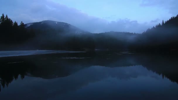 Λίμνη Mist και δάσος. Καρπάθια βουνά. Ουκρανία — Αρχείο Βίντεο