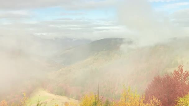 Tijdsverloop clip. Fantastisch kleurrijk berglandschap met wolk. Oekraïne, Karpaten — Stockvideo