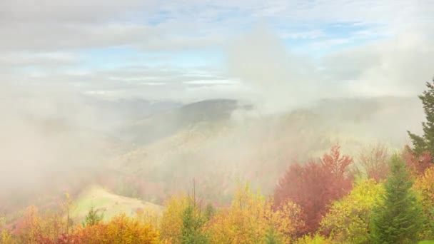Tijdsverloop clip. Fantastisch kleurrijk berglandschap met wolk. Oekraïne, Karpaten — Stockvideo
