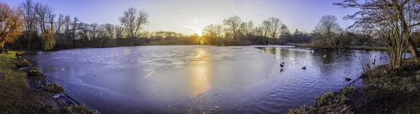 Fotografia panoramiczny pejzaż staw w parku Vondelpark, Amsterdam. — Zdjęcie stockowe