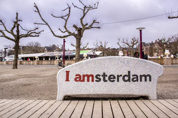 I Amsterdam oraș mobilier urban semn de bun venit — Fotografie, imagine de stoc