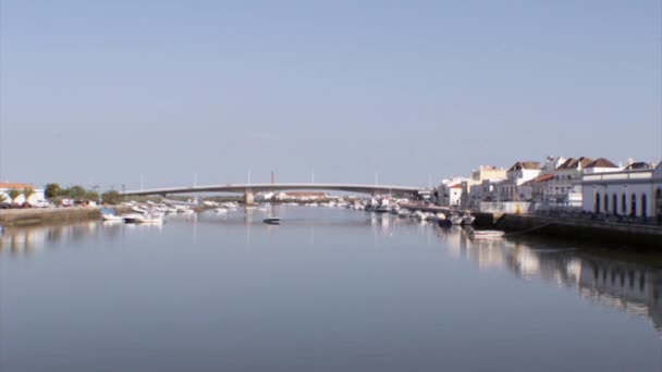 Algarve city of Tavira Gilão river waterfront view — Stockvideo