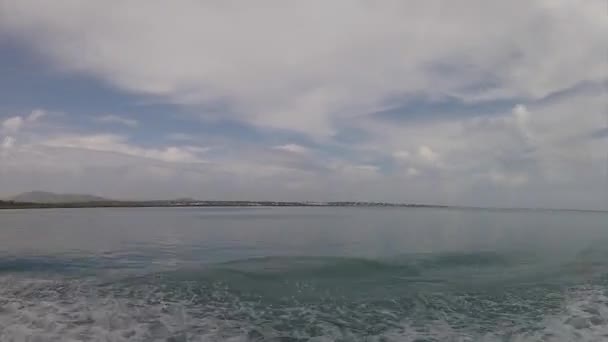 Boat  to Olhão from Armona, one of the islands of Ria Formosa wetlands natural conservation region landscape, Algarve — Αρχείο Βίντεο