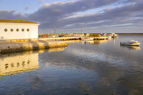 Ria Formosa região de conservação natural, porto de barco de pesca em Santa Luzia, Algarve . — Fotografia de Stock