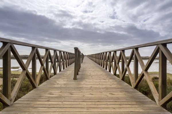 具有里程碑意义的行人天桥前往著名昆塔做拉戈海滩，在河口福尔摩沙湿地 — 图库照片
