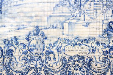 Carmo Church yan duvar Azulejo kiremit ayrıntılarıyla, Porto.