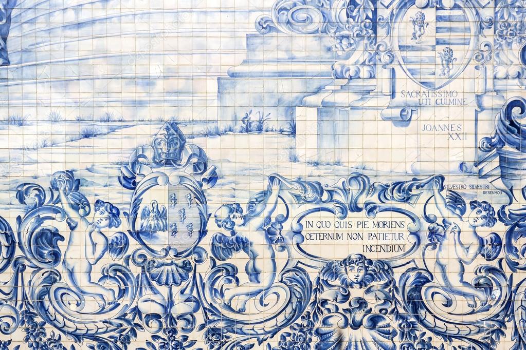 Carmo Church side wall Azulejo tile detail, in Porto.
