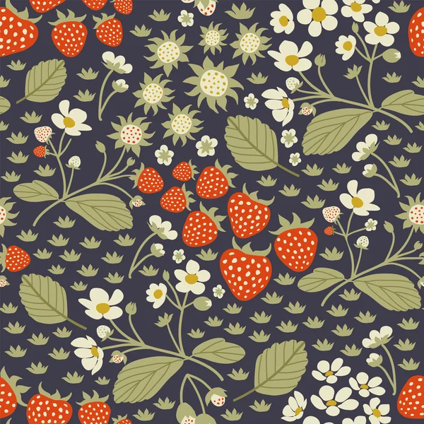 Strawberry botaniska illustration seamless mönster — Stock vektor