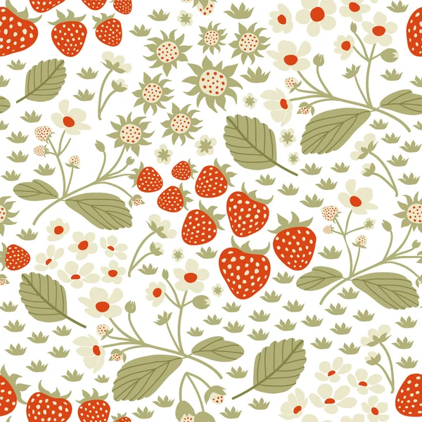 Χωρίς ραφή πρότυπο φράουλα βοτανική εικονογράφηση — Διανυσματικό Αρχείο