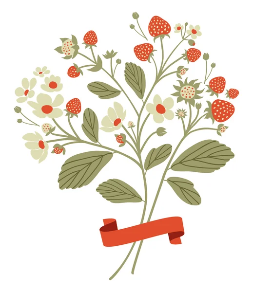 Jahody botanické kytice ilustrace — Stockový vektor
