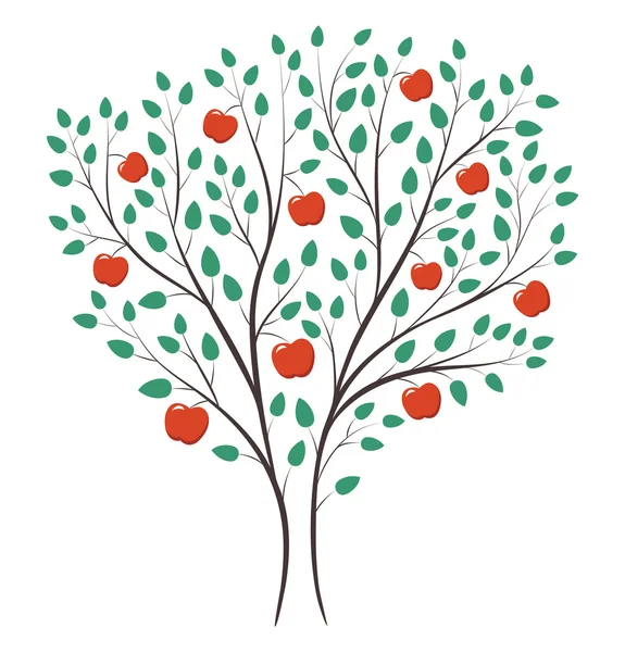 Ilustrasi vektor pohon apel - Stok Vektor