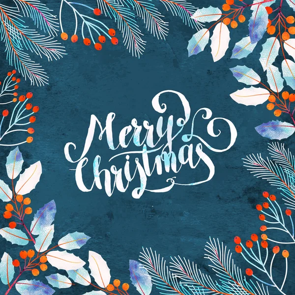 Noel dekoratif mavi suluboya kartı dileklerimle — Stok fotoğraf