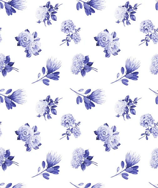 Small flowers blue watercolor seamless pattern, — Stock Photo, Image