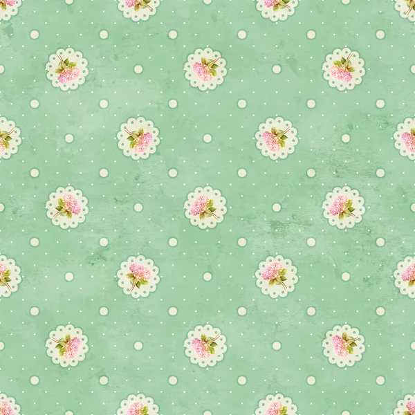 Patrón vintage verde sin costuras con hortensias acuarela flor y puntos — Foto de Stock