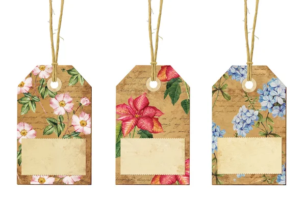 Foto stock: Conjunto de tags vintage com flores — Fotografia de Stock