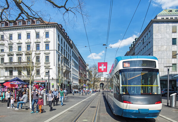 View along the Bahnhofstrasse street in Zurich