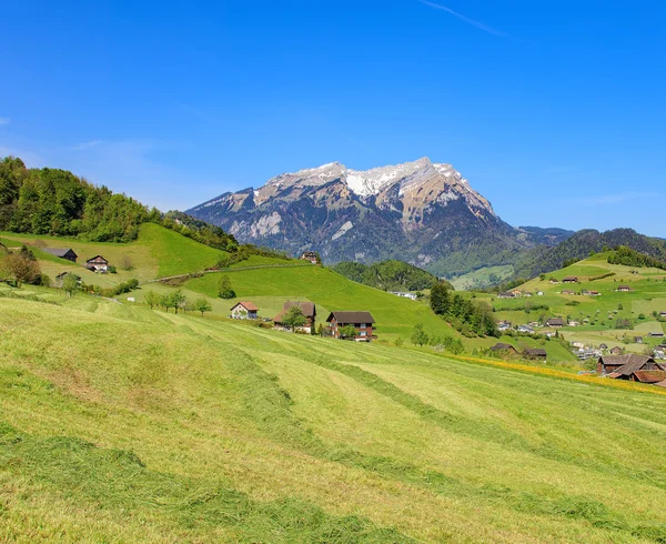 Vista primaverile a Nidwalden con Mt. Pilato sullo sfondo — Foto Stock