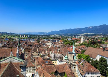 Solothurn, İsviçre'deki St. Ursus Katedrali kulesinden manzara