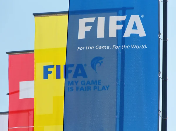 Flags at the entrance to the FIFA headquarter in Zurich — Stock Photo, Image