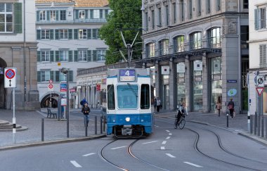 Tram on the Limmatquai quay in Zurich