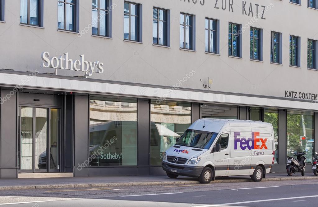 Zurich, Switzerland - 24 June, 2015: entrance of the Sotheby's office on the Talstrasse street. Sotheby's is a multinational corporation, one of the world's largest brokers of fine and decorative art, jewelry, real estate and collectibles.